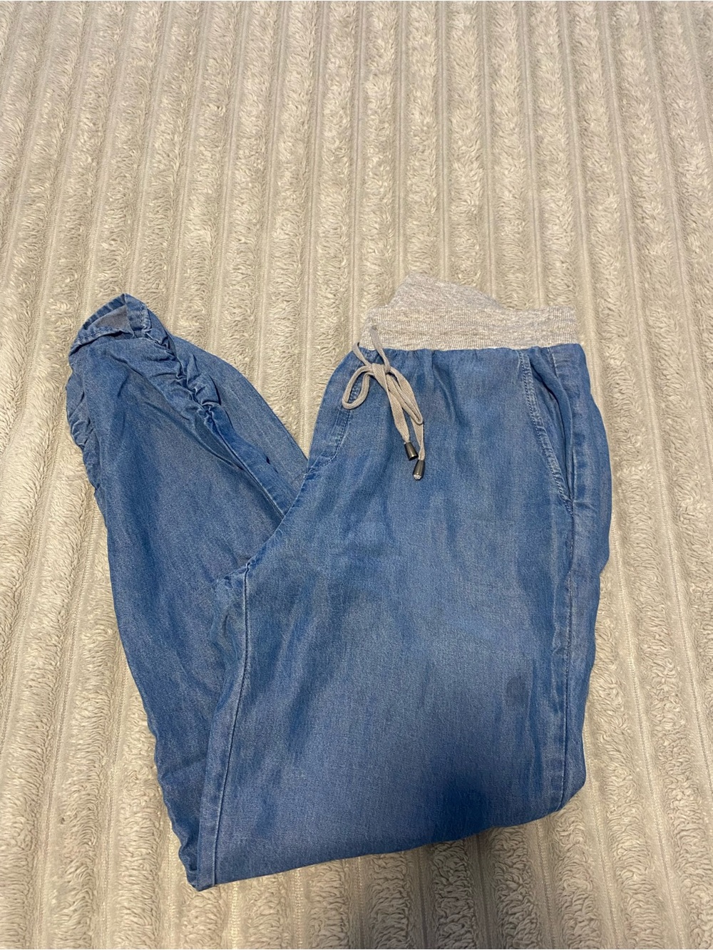 Splendid Blue Chambray Jogger Pants with Gray Ribbed Waistband